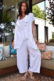 Sandbar Linen Blend Drape Front Cap Sleeve Gilet White